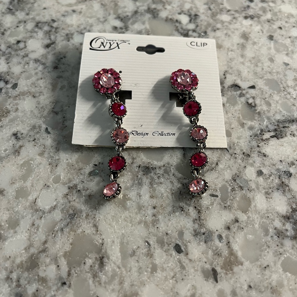 Clip on pink Crystal earrings